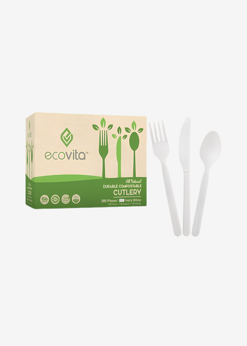 Ecovita 100% Compostable Forks Spoons Knives Cutlery