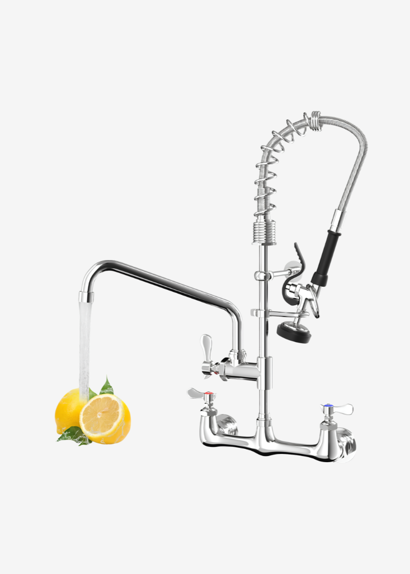 Commercial Wall Mount Kitchen Faucet with Pull